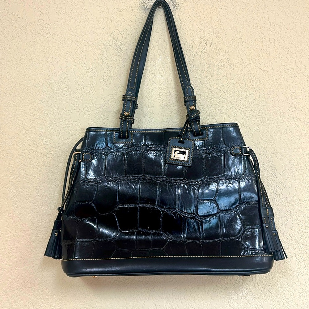 Dooney & Bourke Black Croc-Embossed Leather Shoulder Bag